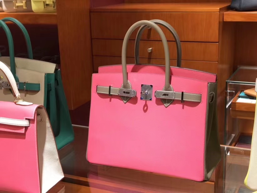 HERMES 爱马仕 Birkin 25CM 新唇膏粉拼大象灰 金银扣都可以定制 配全套专柜原版包装