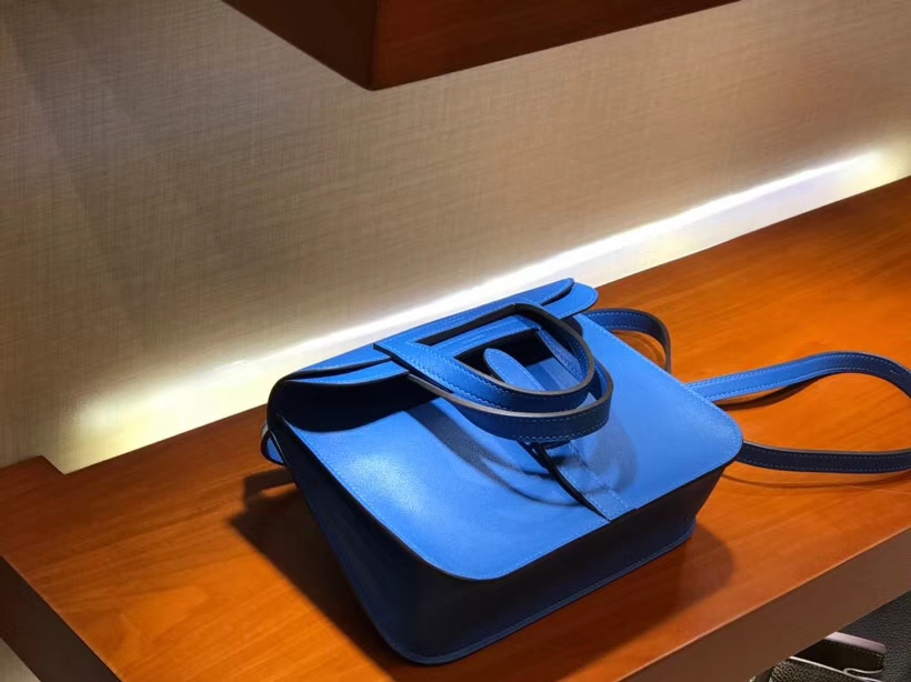 HERMES 爱马仕 Halzan swift 水妖蓝 银扣 配全套专柜原版包装