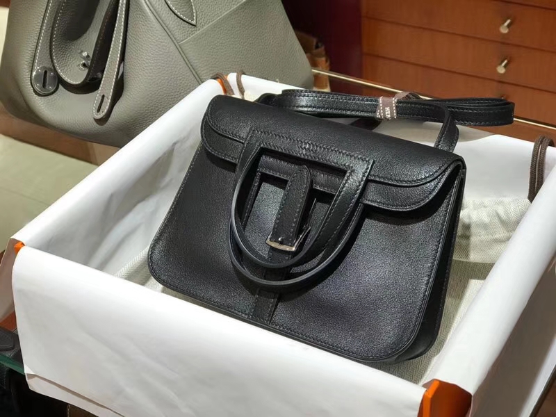 HERMES 爱马仕 Halzan swift 黑色 21cm 配全套专柜原版包装