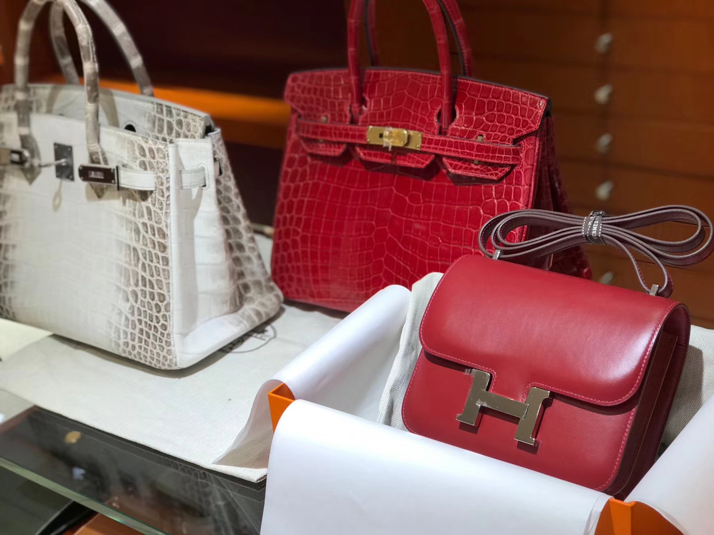 HEMRES 爱马仕 空姐包 Constance BOX 中国红 银扣 配全套专柜原版包装