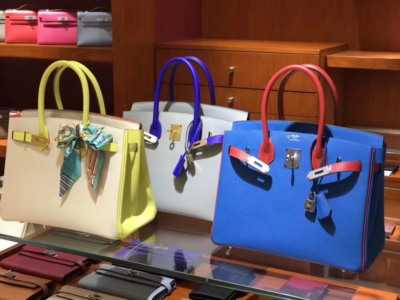 Birkin 25CM 柠檬黄拼奶昔白 电光蓝拼薄荷色 中蓝色拼爱马仕红 金银扣都可定制