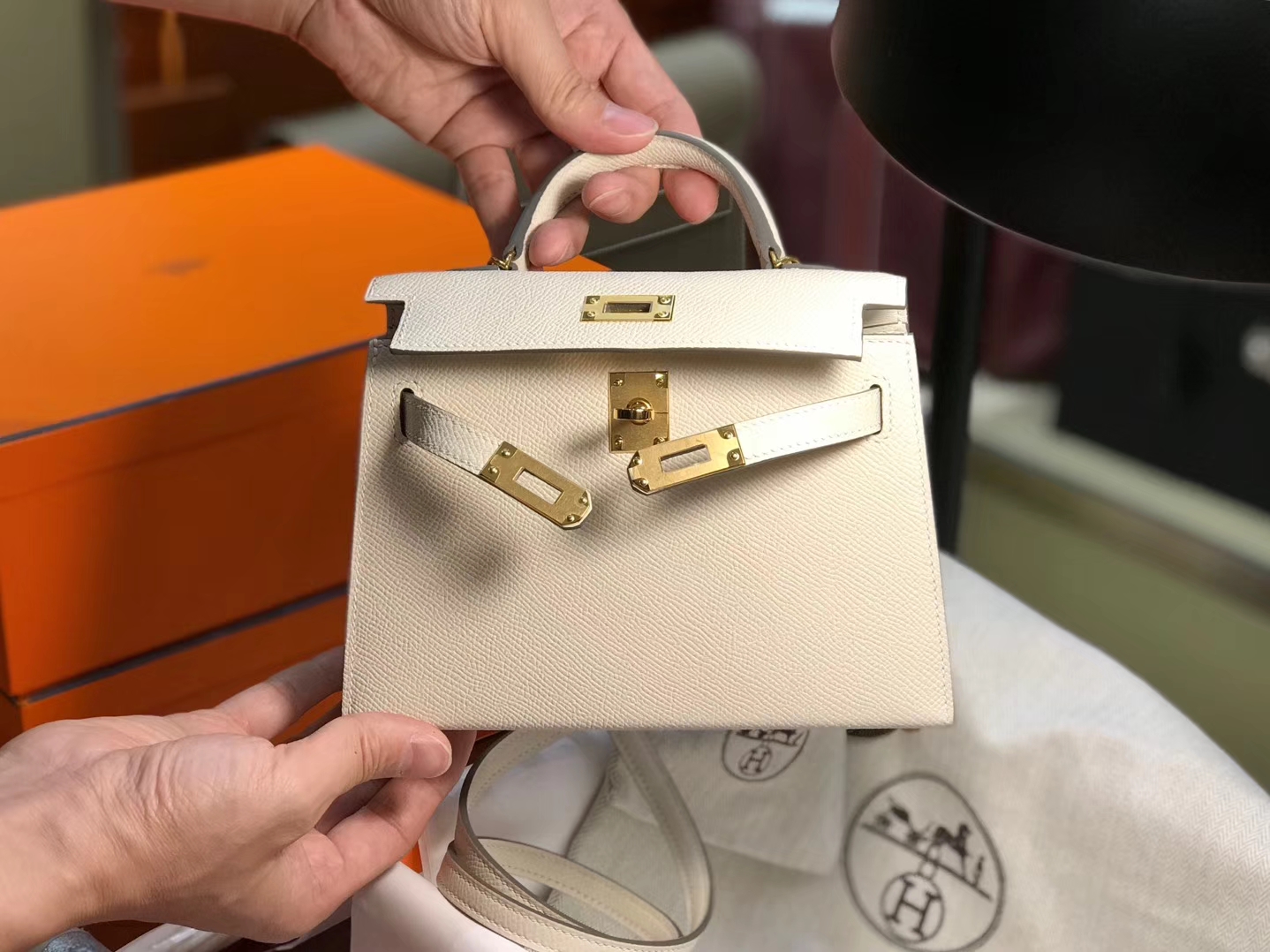 HERMES 爱马仕 Kelly 20cm 凯利二代 Epsom 奶昔白