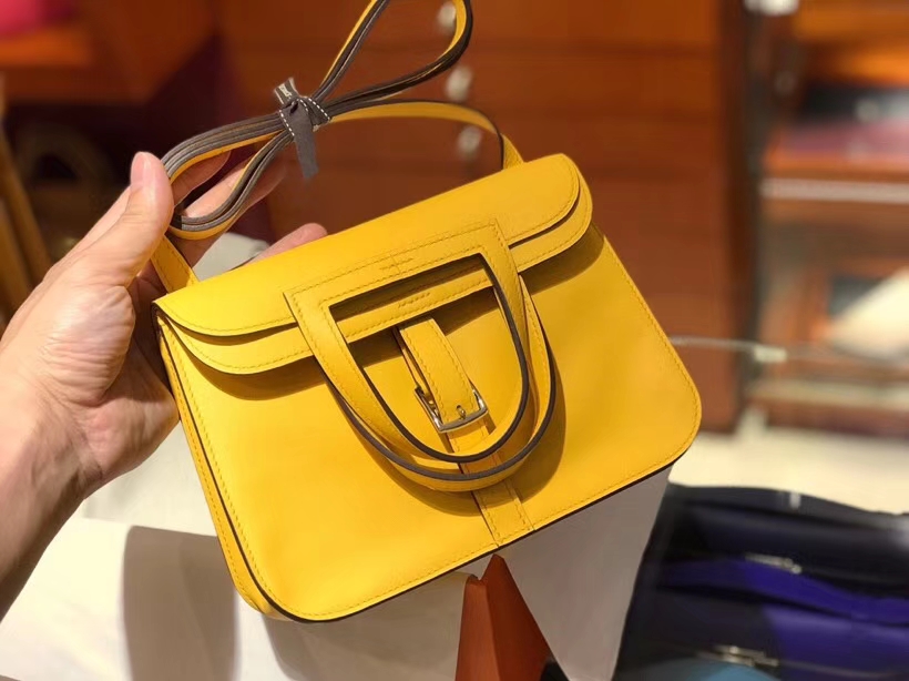 HERMES 爱马仕 Halzan swift 银扣 配全套专柜原版包装 琥珀黄