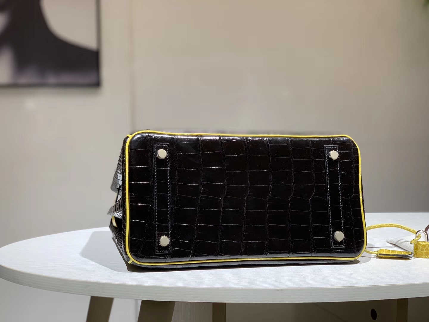 HERMES 爱马仕 Brikin 30cm 鳄鱼皮 柠檬黄配黑色  