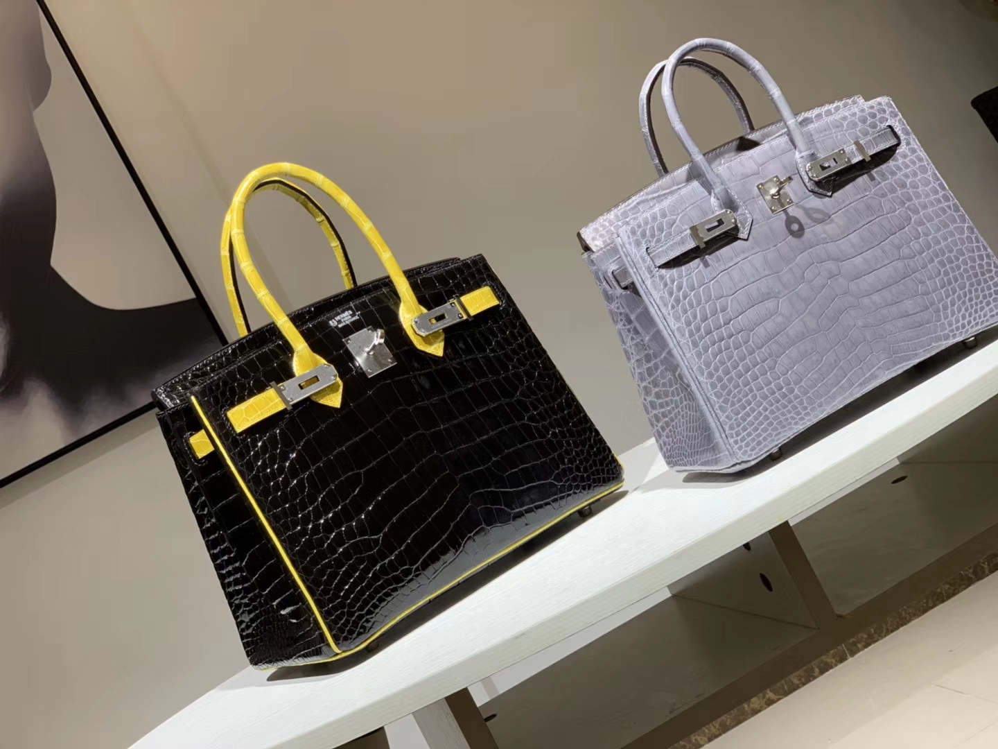 HERMES 爱马仕 Brikin 30cm 鳄鱼皮 柠檬黄配黑色  