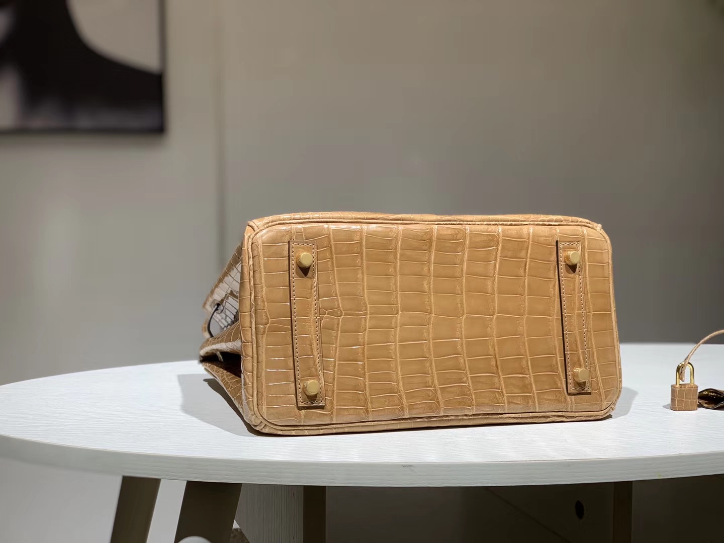 HERMES 爱马仕 Brikin 30cm 鳄鱼皮 杏色