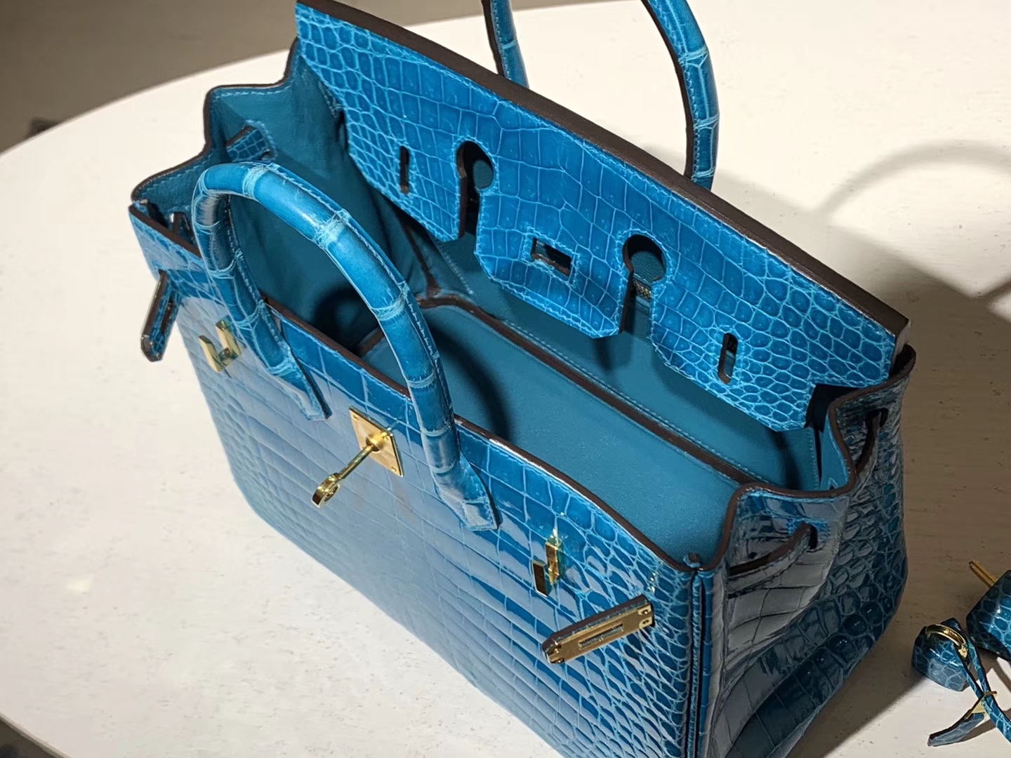 HERMES 爱马仕 Brikin 25cm 鳄鱼皮 湖水蓝 现货
