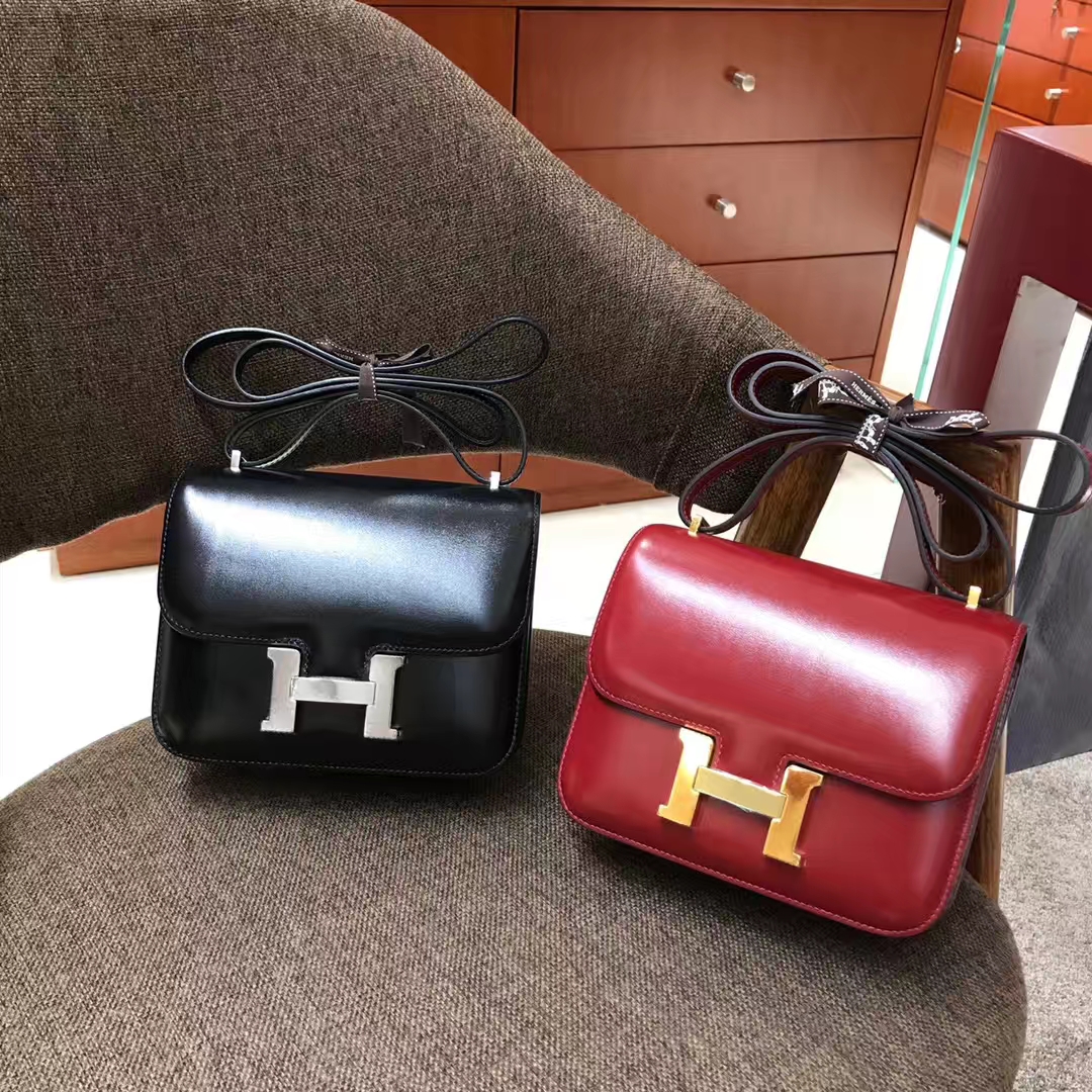 HERMES 爱马仕 空姐包 Constance 18cm 24cm BOX皮 金扣 银扣 黑色 大红
