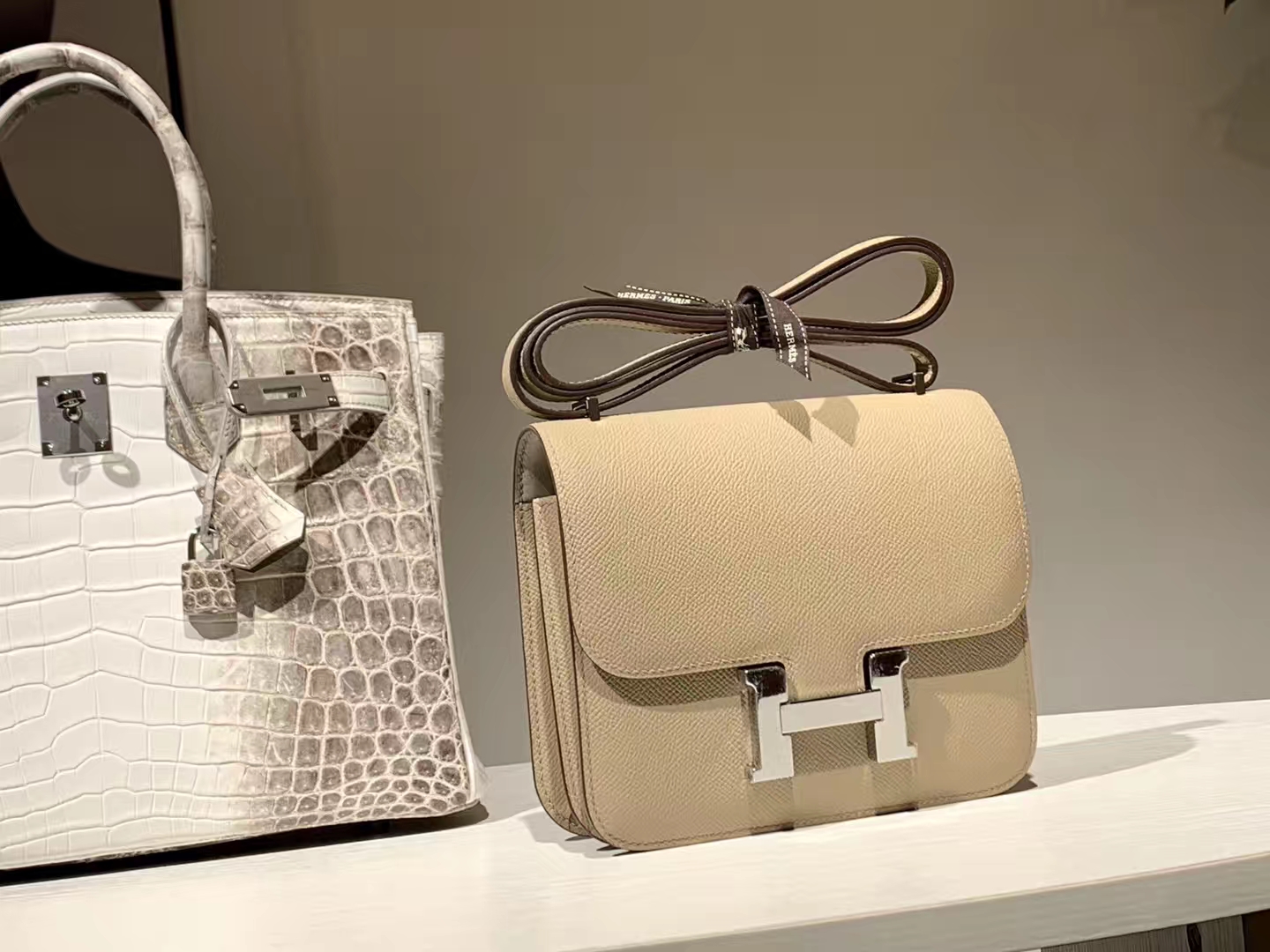 HERMES 爱马仕 空姐包 Constance 18cm 24cm Epsom 风衣灰