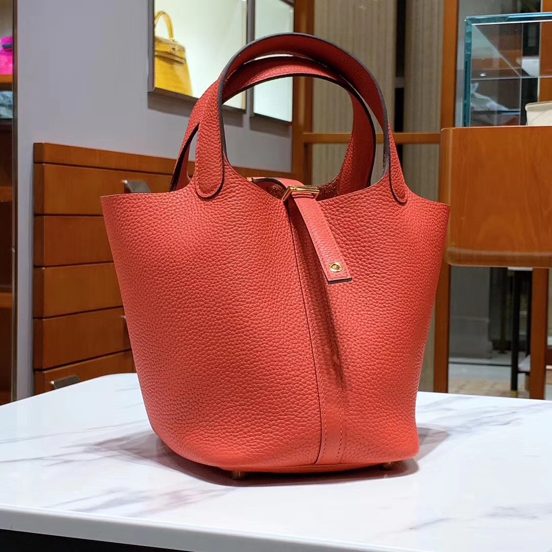 HERMES 爱马仕 菜篮子 Picotin 纯手工 Clemence皮 番茄红