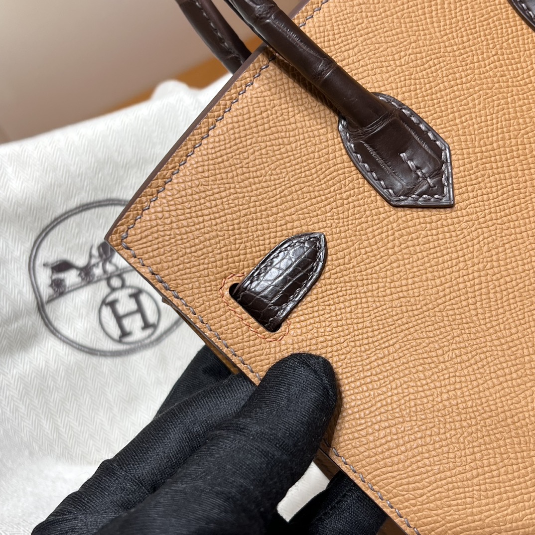 HERMES 爱马仕  Birkin 小房子 CK37 金棕色 Alligator 美洲鳄 进口蜜蜡线 全手工制作