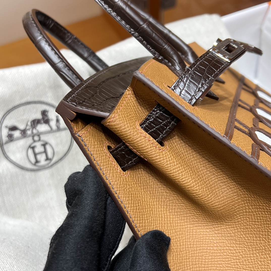 HERMES 爱马仕  Birkin 小房子 CK37 金棕色 Alligator 美洲鳄 进口蜜蜡线 全手工制作