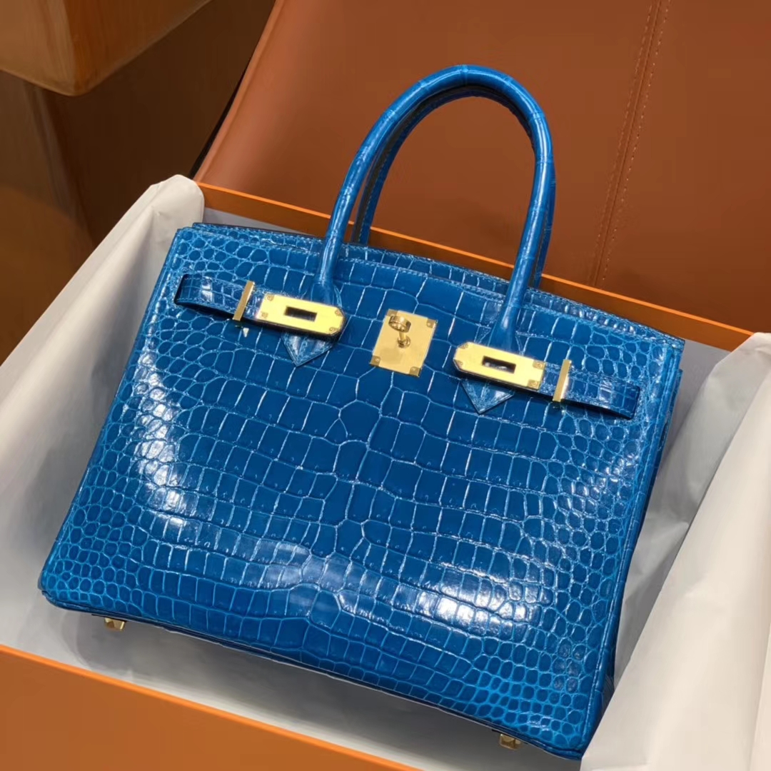 爱马仕包包价格 水妖蓝 鳄鱼皮 金银扣 纹路清晰 手感超级好 完胜正品 Birkin 25/30