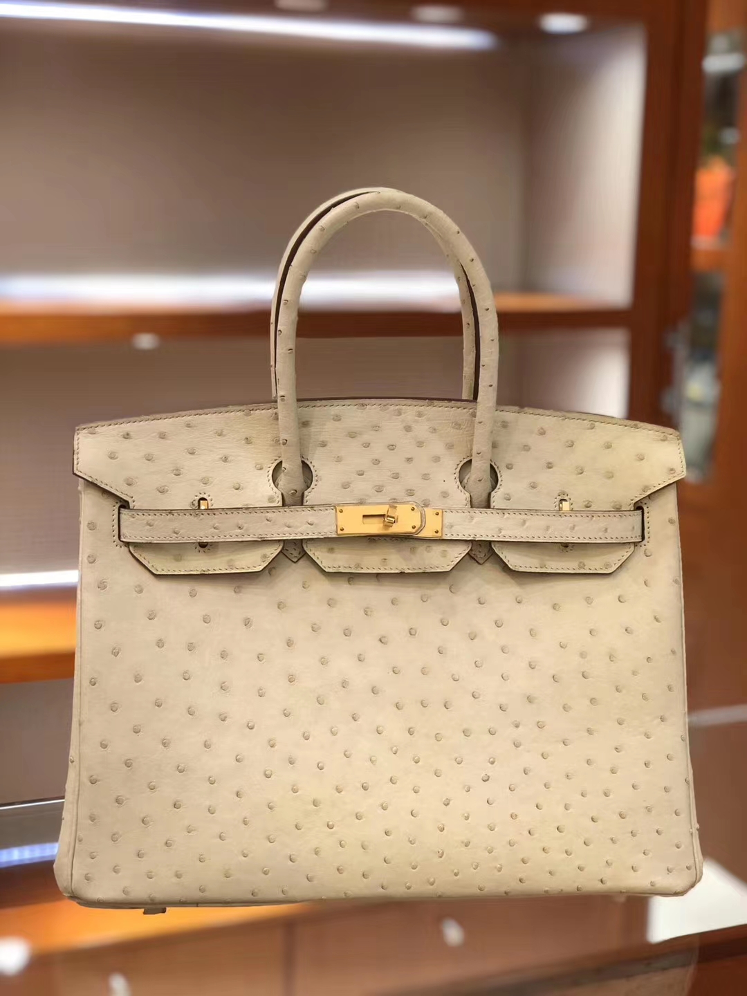 爱马仕女包多少钱  Ostrich 鸵鸟皮 金银扣 纹路清晰 手感超级好 完胜正品 Birkin 25/30CM 奶昔白
