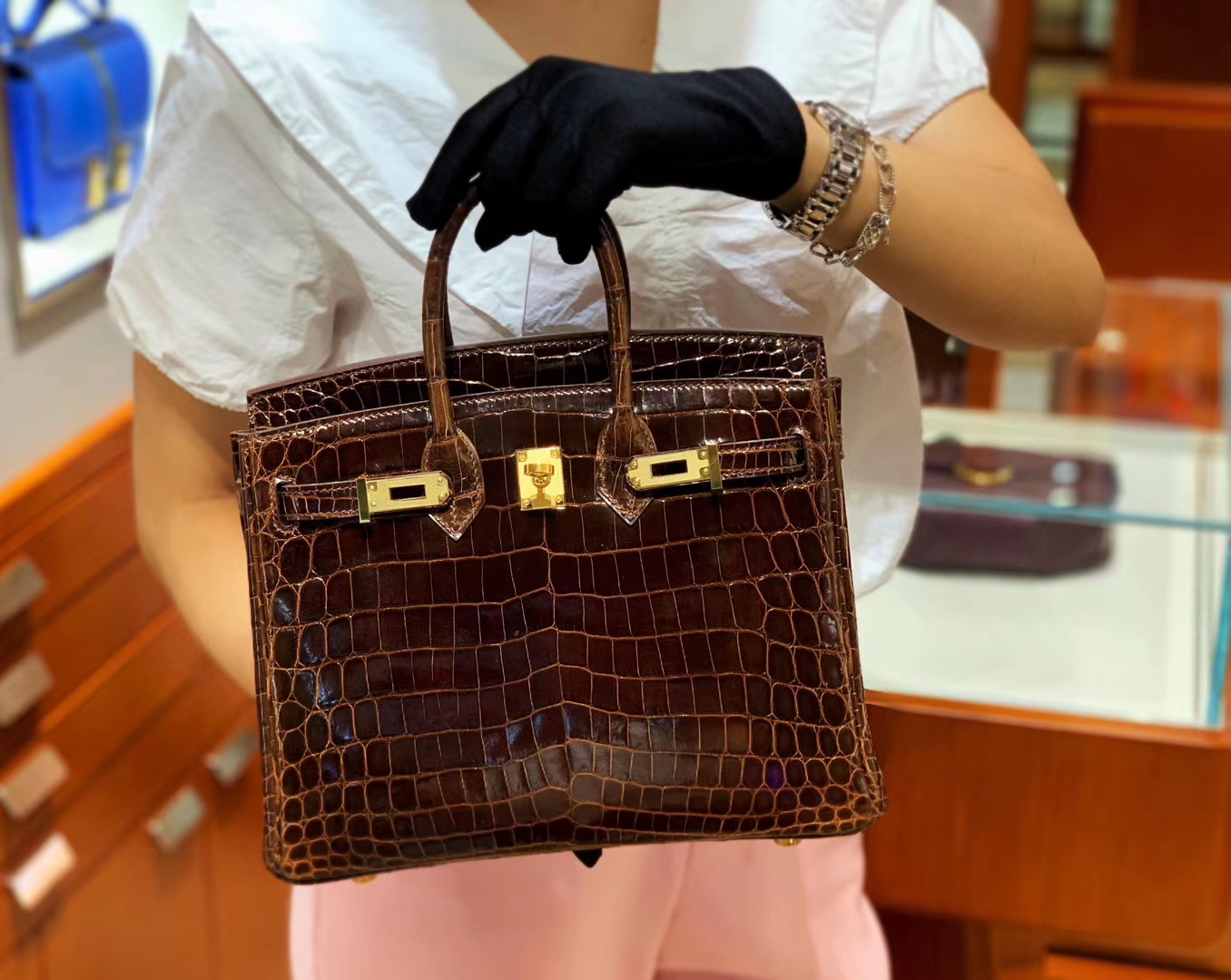 爱马仕经典铂金包 Hermes C18大象灰原厂Epsom牛皮Birkin25CM 金扣-名马工坊_爱马仕包包官网