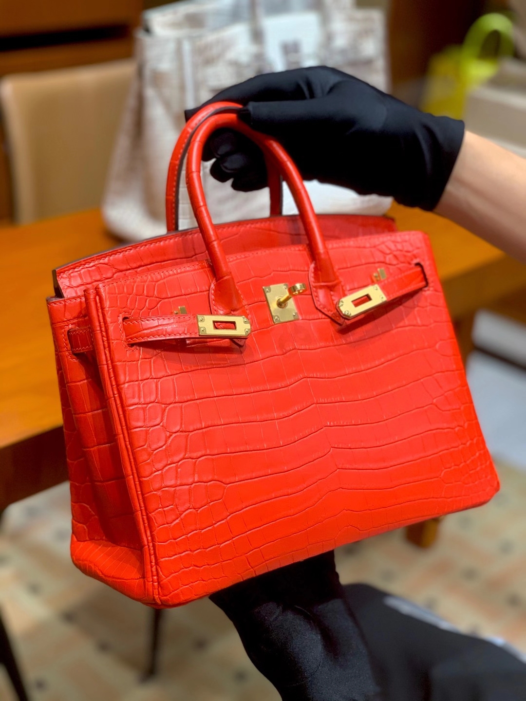HERMES爱马仕 番茄红 Birkin 25CM 金扣银扣 现货 可接受订货 原厂进口鳄鱼皮