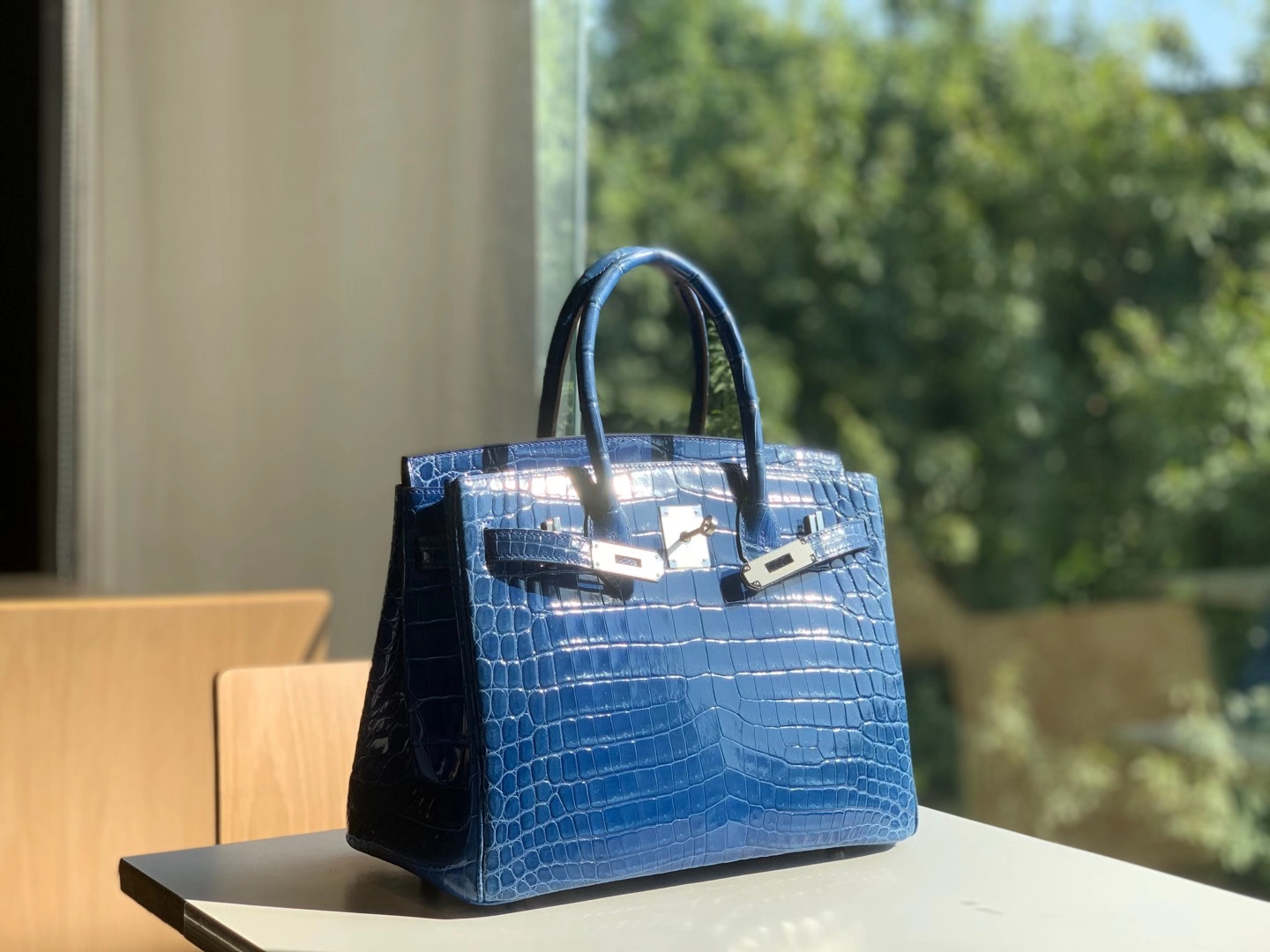 HERMES 爱马仕 铂金包 Birkin 爱马仕官网现货 Bk 25高光鳄鱼皮 鸭子蓝-铂金女王 HERMES 爱马仕 铂金包 Birkin 爱马仕官网现货 Bk 25高光鳄鱼皮 鸭子蓝