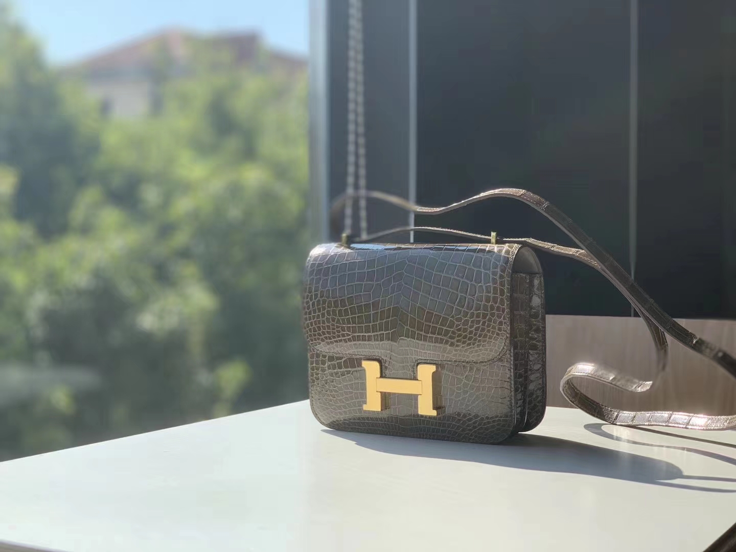 HERMES 康康 空姐包 Constance 鳄鱼 金扣 银扣 可接受定制 沥青灰-铂金女王 HERMES 康康 空姐包 Constance 鳄鱼 金扣 银扣 可接受定制 沥青灰