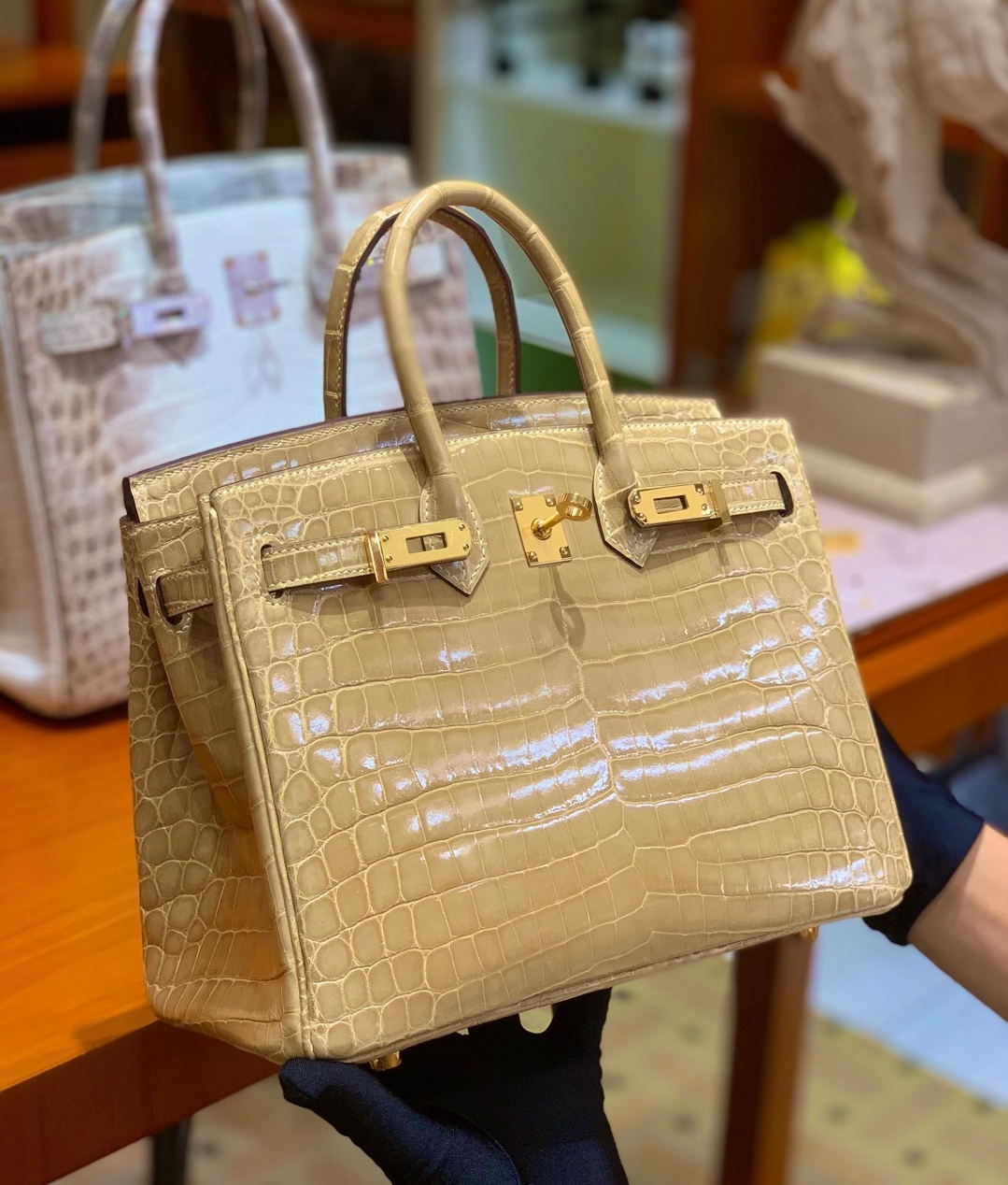 HERMES爱马仕 杏色 Birkin 25CM 金扣银扣 现货 可接受订货 原厂进口鳄鱼皮