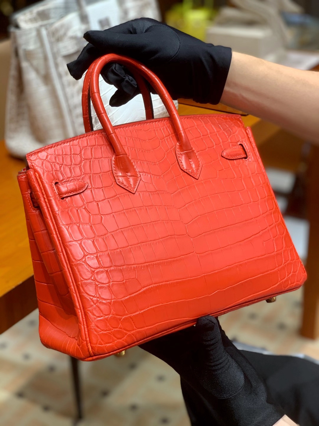 HERMES爱马仕 番茄红 Birkin 25CM 金扣银扣 现货 可接受订货 原厂进口鳄鱼皮