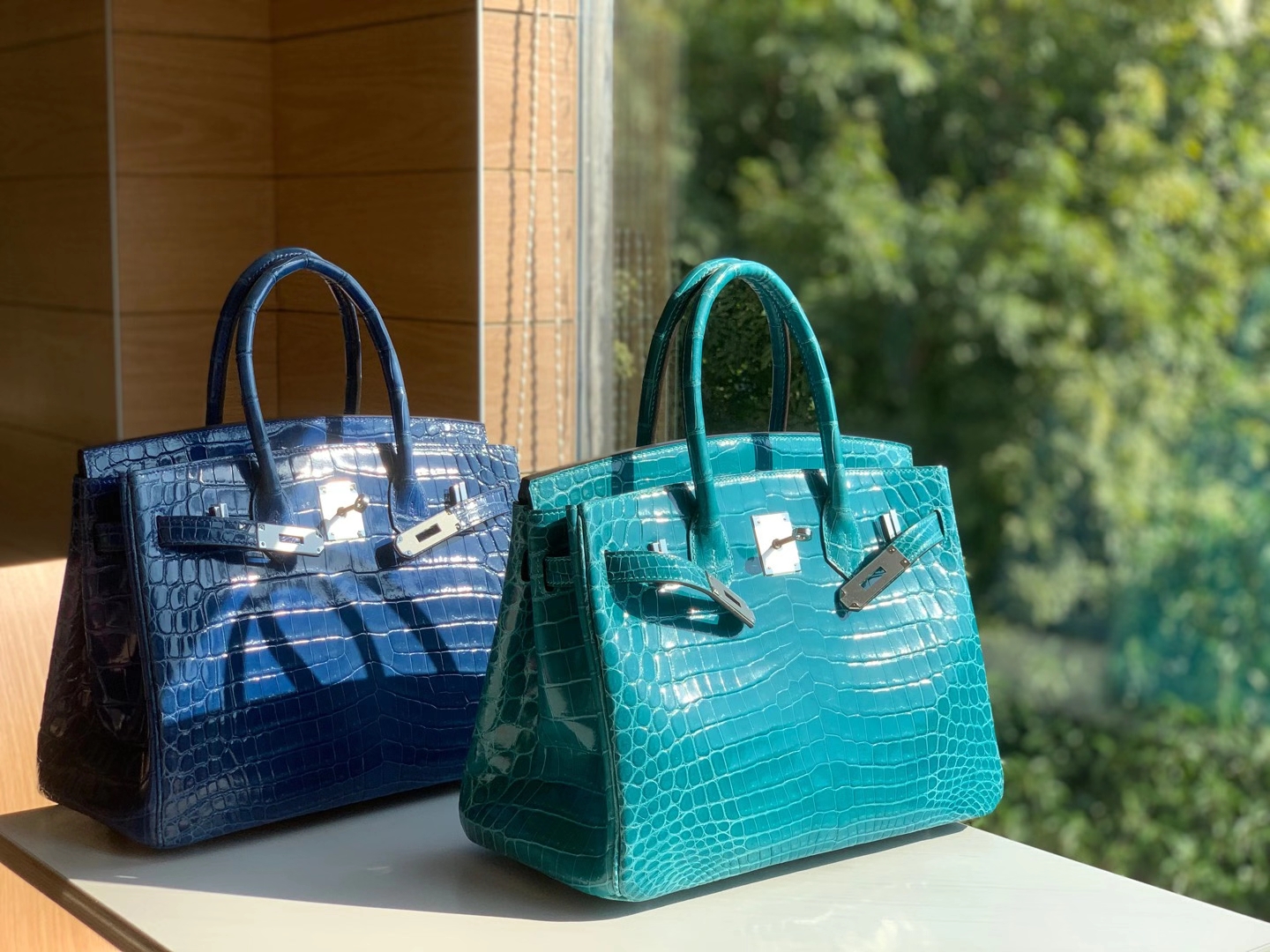 HERMES 爱马仕 铂金包 Birkin  爱马仕官网现货 Bk 25高光鳄鱼皮 鸭子蓝