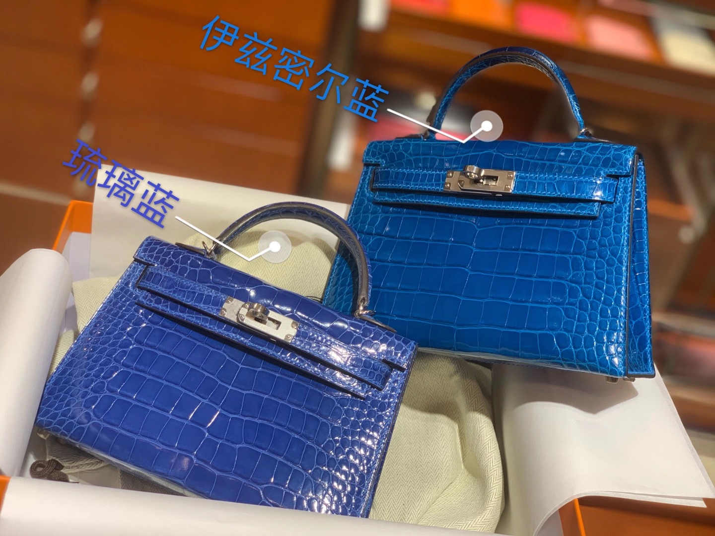 HERMES Kelly 二代鳄鱼 琉璃蓝 金扣银扣 可定制 纯手工-铂金女王 HERMES Kelly 二代鳄鱼 琉璃蓝 金扣银扣 可定制 纯手工