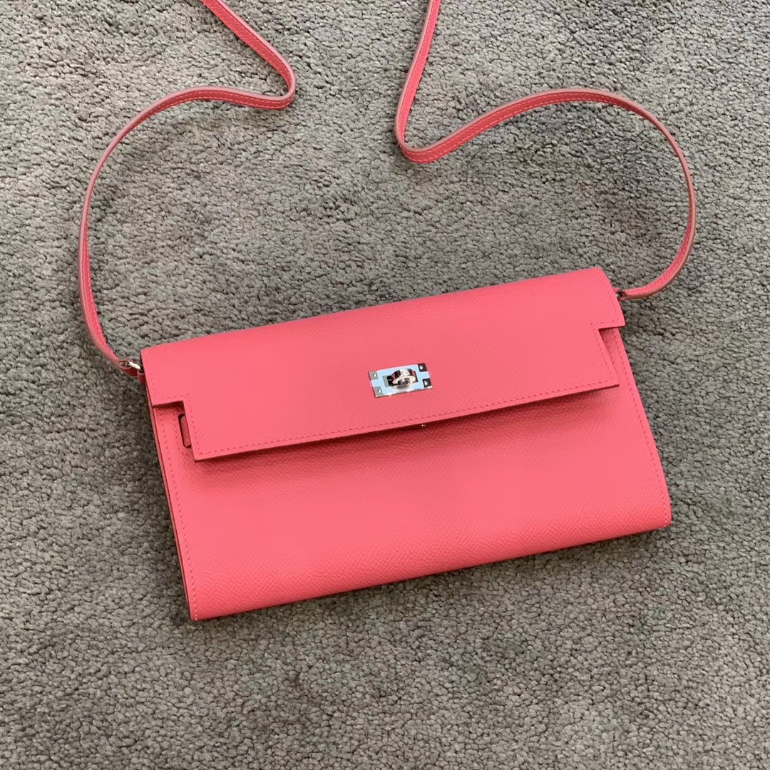 HERMES Kelly Classique To Go 长肩带钱包 Epsom皮 樱花粉 现货-铂金女王 HERMES Kelly Classique To Go 长肩带钱包 Epsom皮 樱花粉 现货