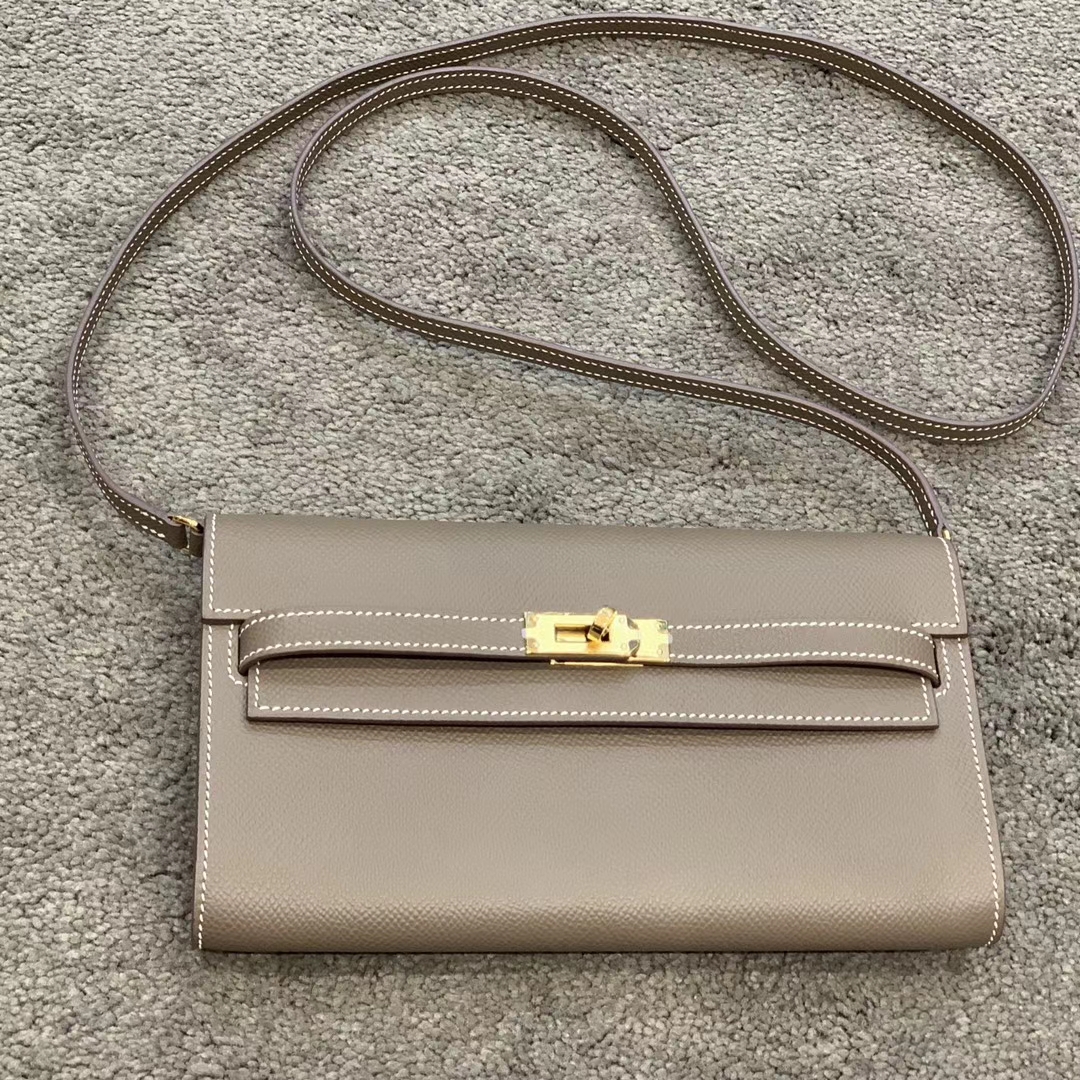 HERMES Kelly Classique To Go 长肩带钱包 Epsom皮 大象灰 现货-铂金女王 HERMES Kelly Classique To Go 长肩带钱包 Epsom皮 大象灰 现货