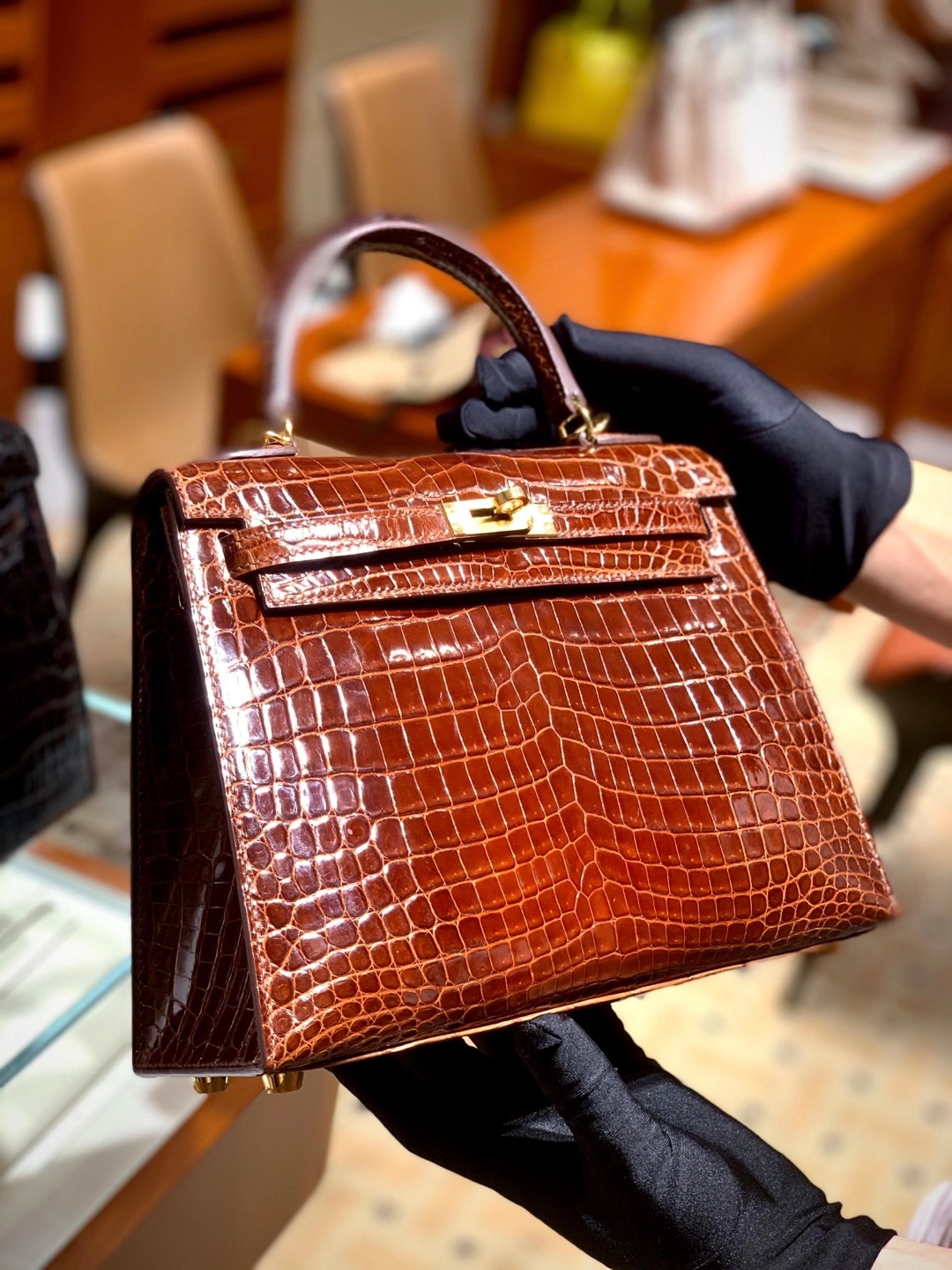 HERMES爱马仕 焦糖棕 凯莉 Kelly 28 金扣银扣 现货 可接受订货 原厂进口鳄鱼皮