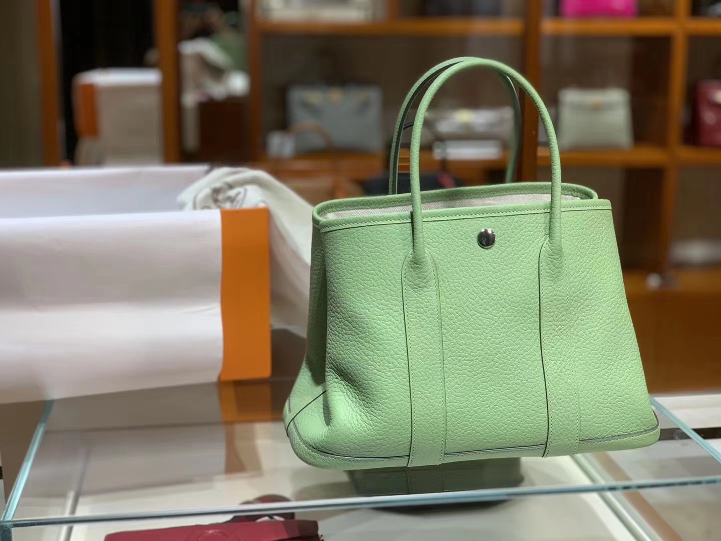HERMES 爱马仕 牛油果绿 TOGO皮 Garden Party 花园包