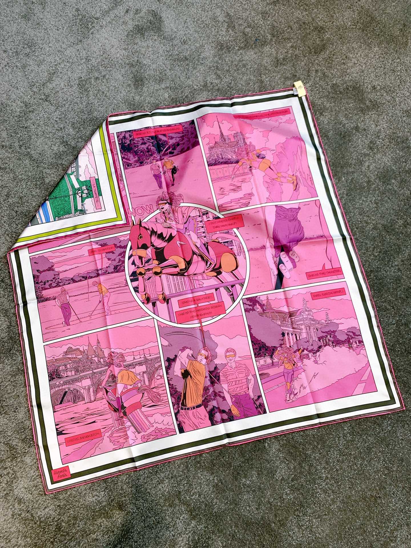 Hermes 爱马仕 《 wow 》双面方巾 粉色 90*90cm 100%真丝 18mm足专柜克重 进口原版台版套色