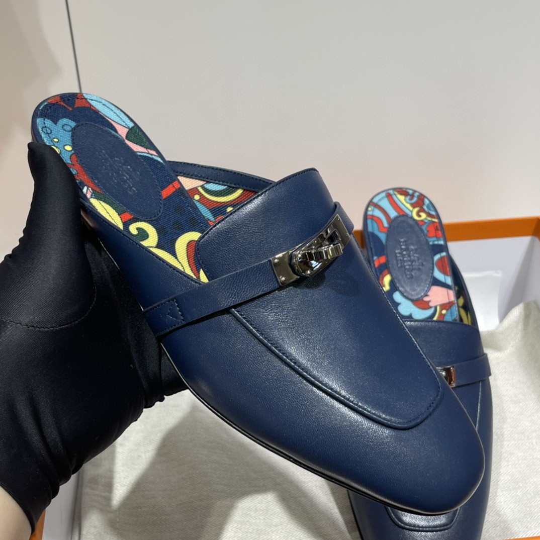 Hermes 爱马仕 凯莉半拖  手工定制 小牛皮 皇家蓝 专柜新颜色 35-41码 正码