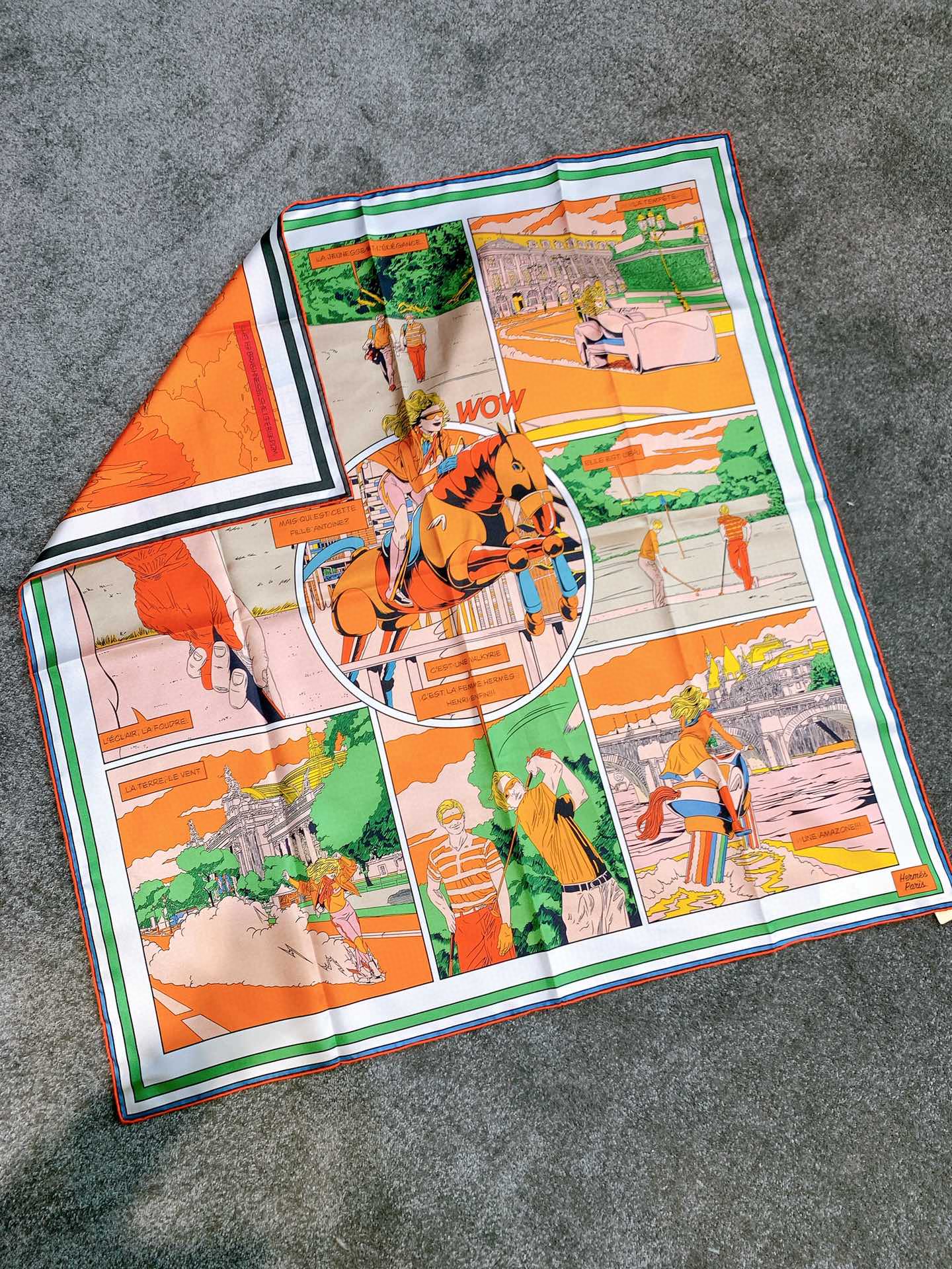 Hermes 爱马仕 《 wow 》双面方巾 橙色 90*90cm 100%真丝 18mm足专柜克重 进口原版台版套色