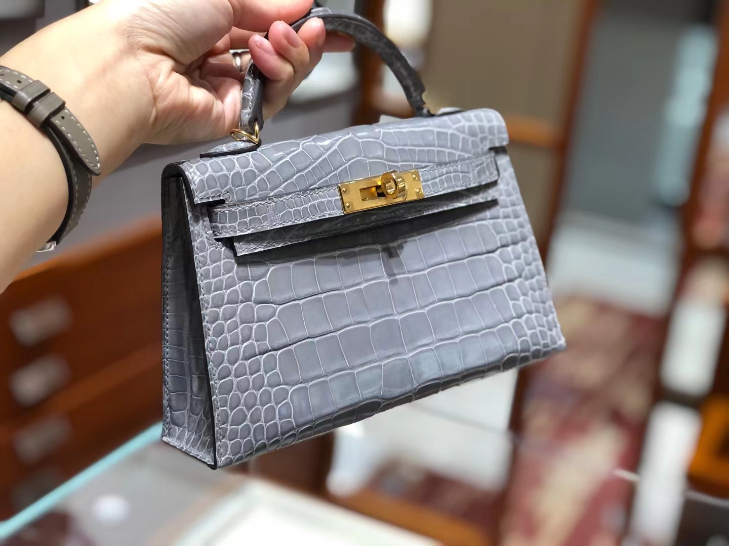 爱马仕 Kelly二代 19cm Alligator 原厂定制鳄鱼皮 冰川灰 现货-铂金女王 爱马仕 Kelly二代 19cm Alligator 原厂定制鳄鱼皮 冰川灰 现货