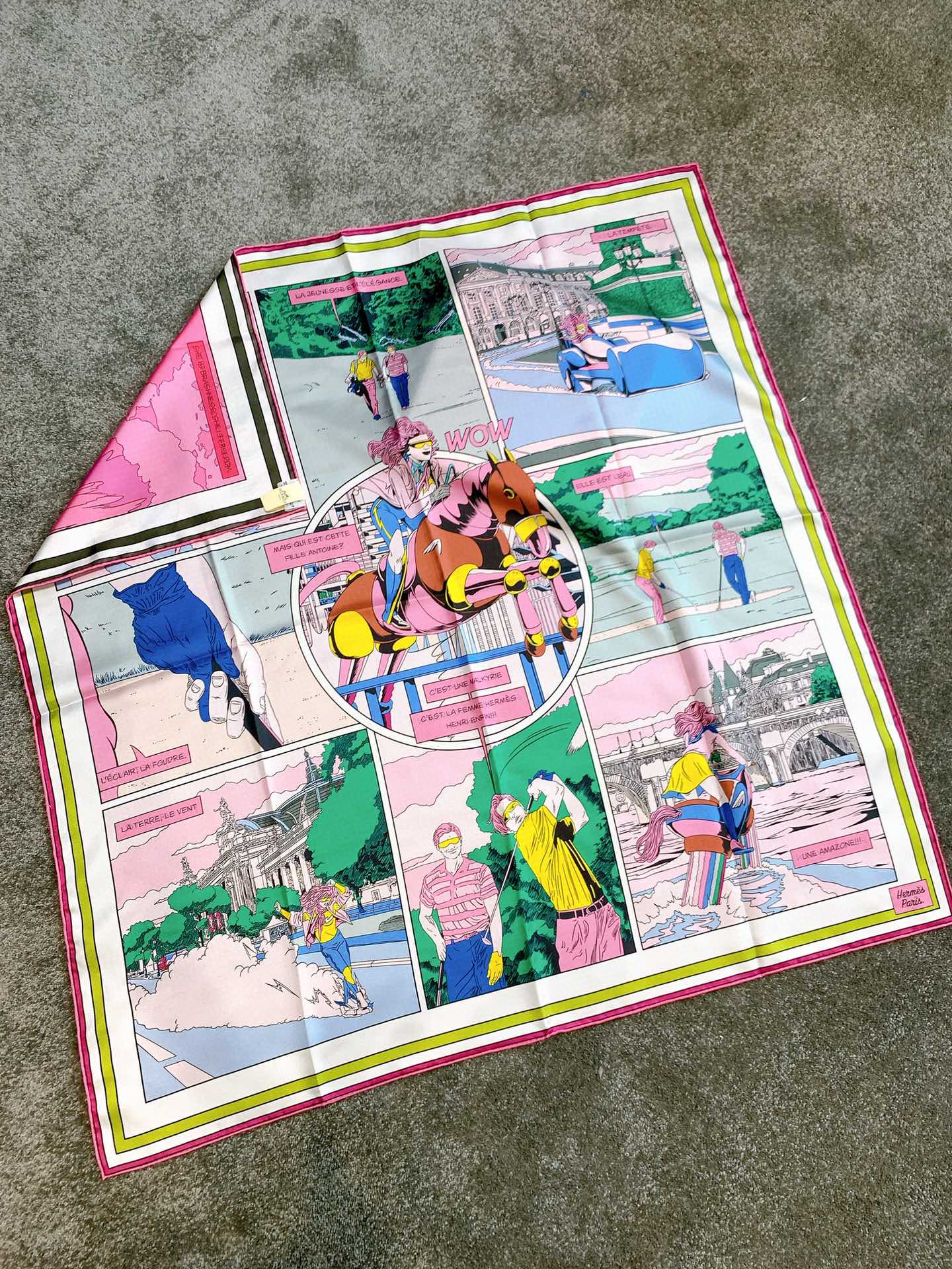Hermes 爱马仕 《 wow 》双面方巾 粉色 90*90cm 100%真丝 18mm足专柜克重 进口原版台版套色