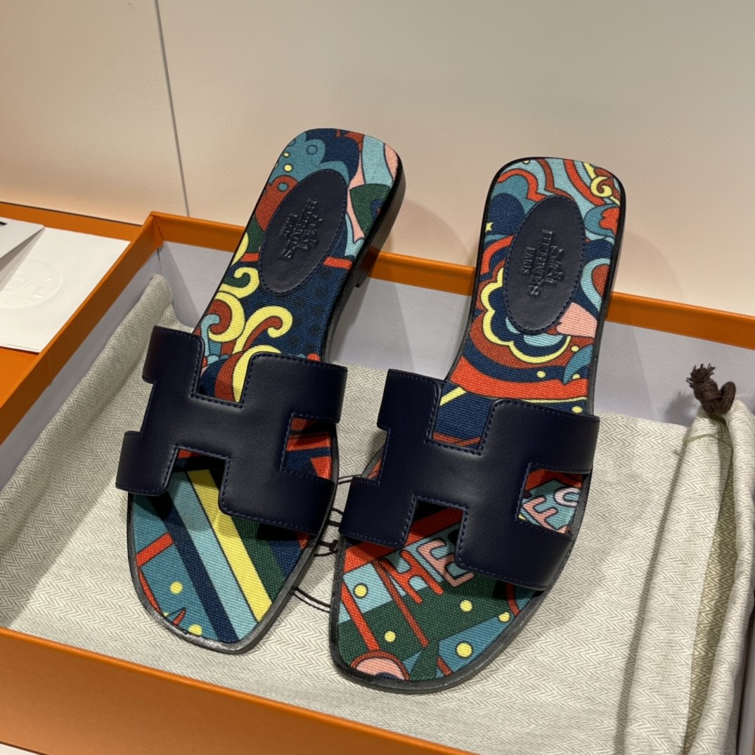 爱马仕 HERMES 手工定制拖鞋 皇家蓝 布底  35-41码 (偏小一码) 货期12天