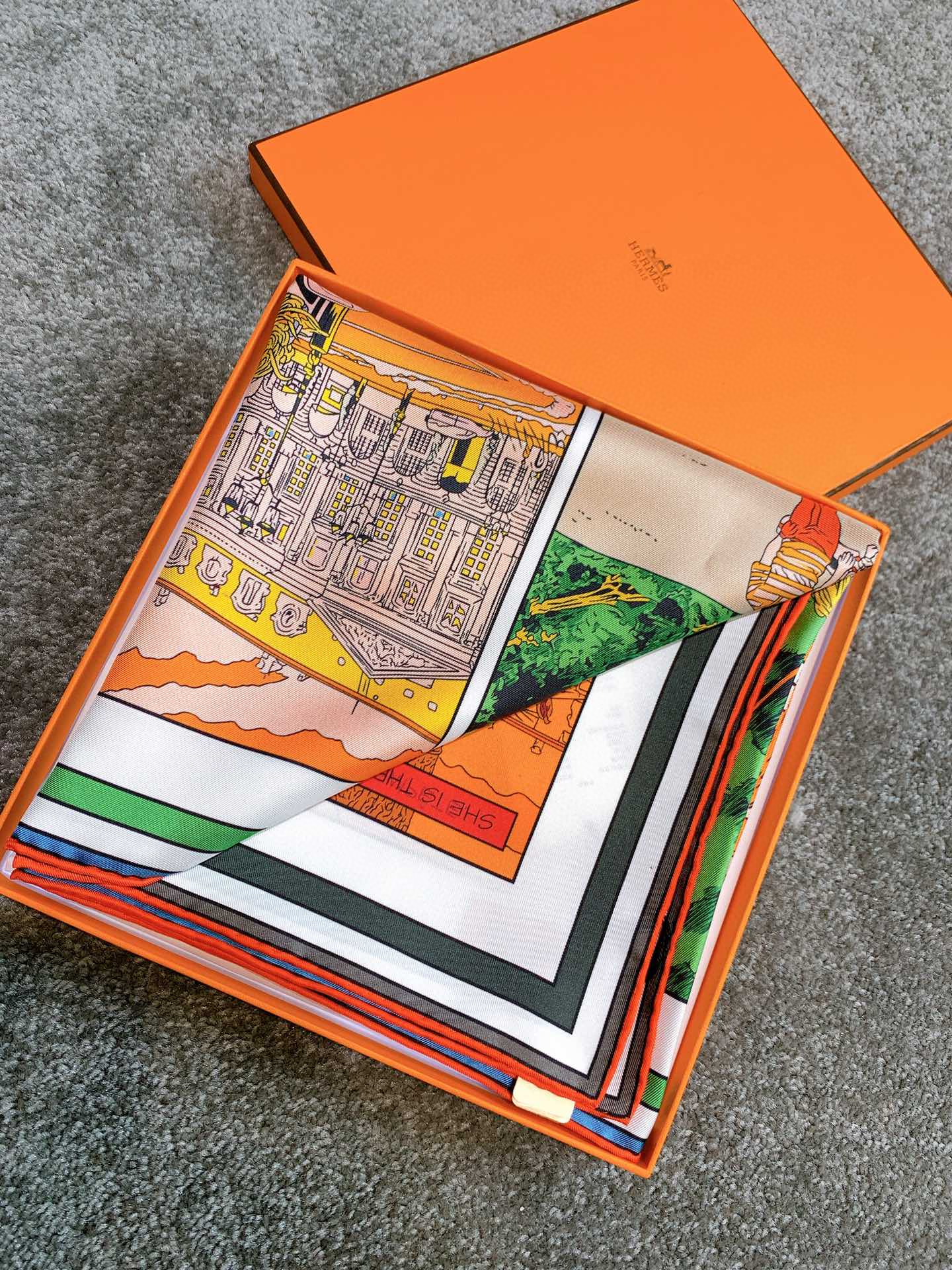 Hermes 爱马仕 《 wow 》双面方巾 橙色 90*90cm 100%真丝 18mm足专柜克重 进口原版台版套色