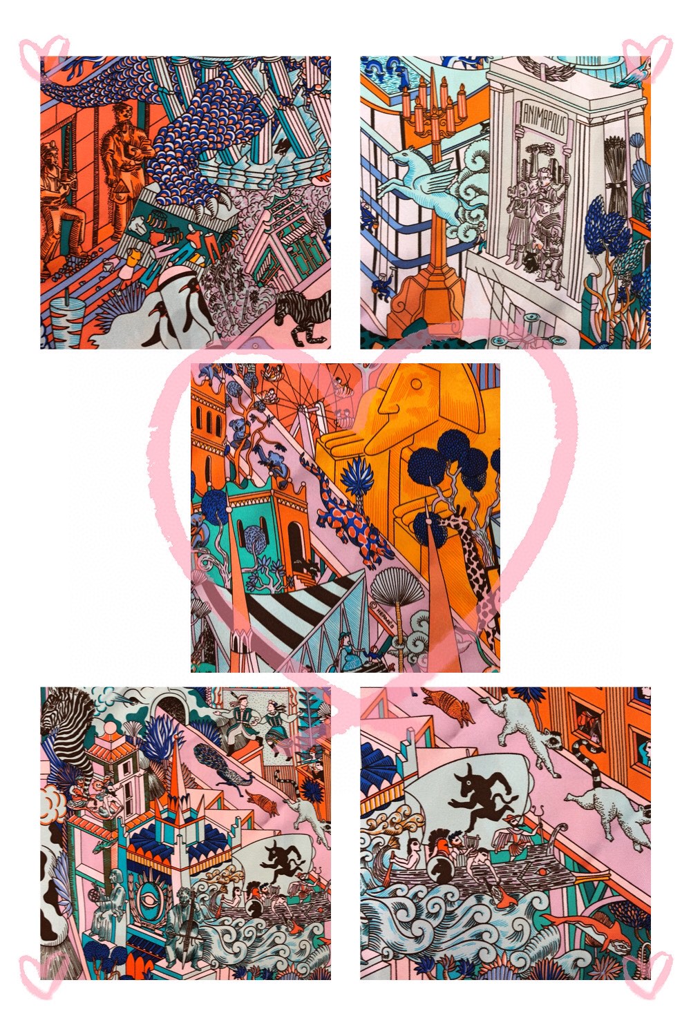 HERMES 爱马仕 夏季新款《动物之城丝巾》紫色 Size：90x90cm 100%真丝