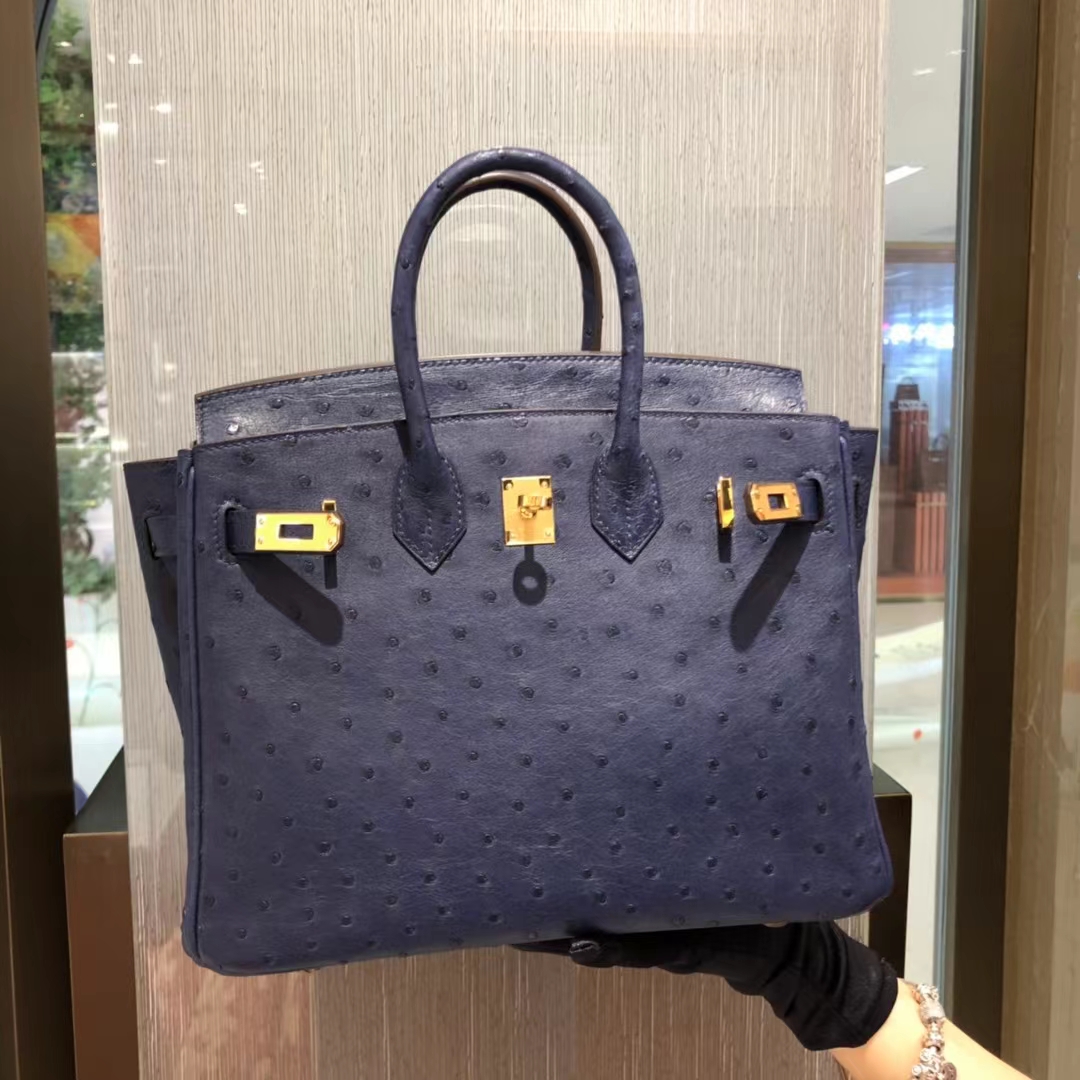 HERMES 爱马仕 Birkin 25cm kk级鸵鸟皮 77 鸢尾蓝 现货
