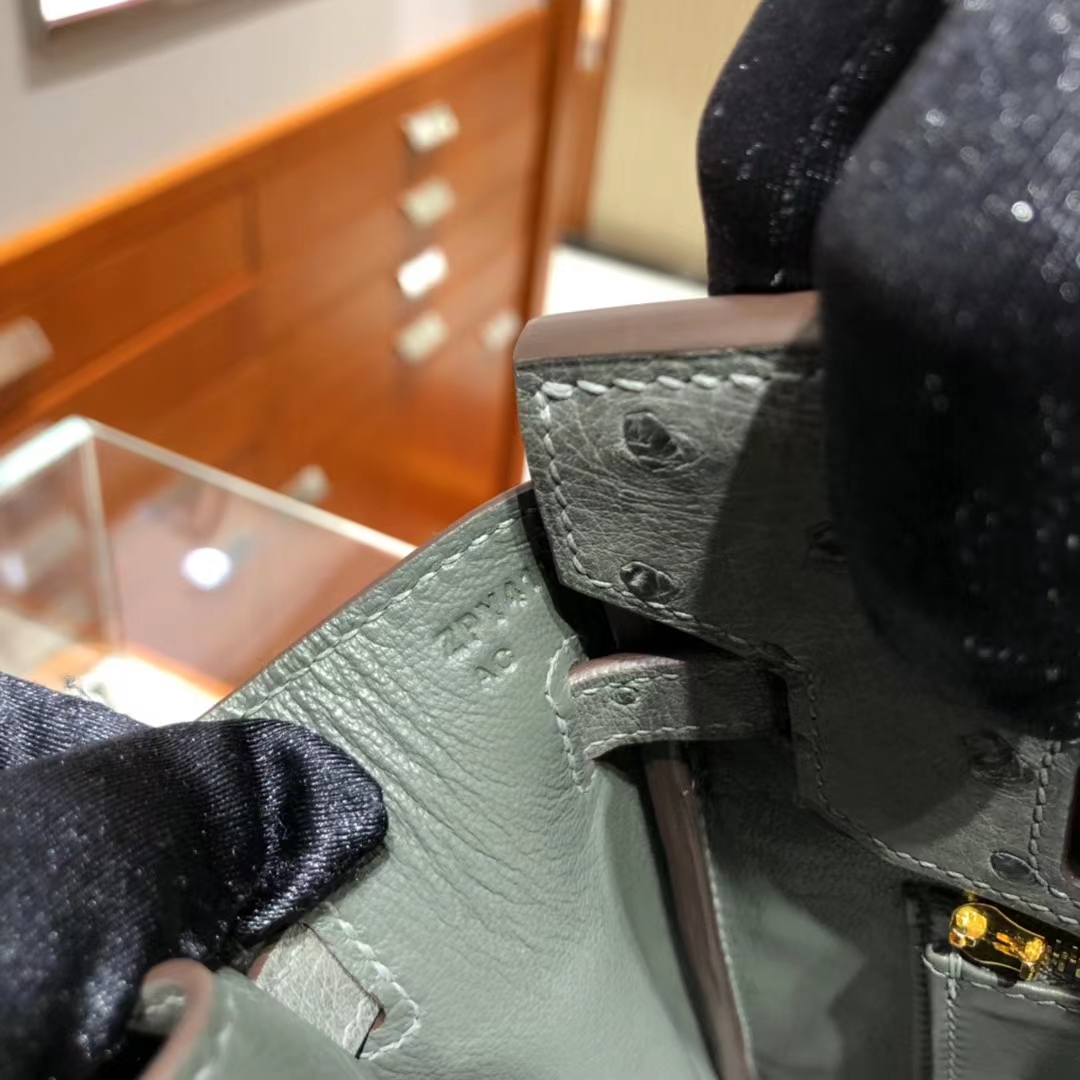 HERMES 爱马仕 Birkin 25cm kk级鸵鸟皮 8F 锡器灰 现货