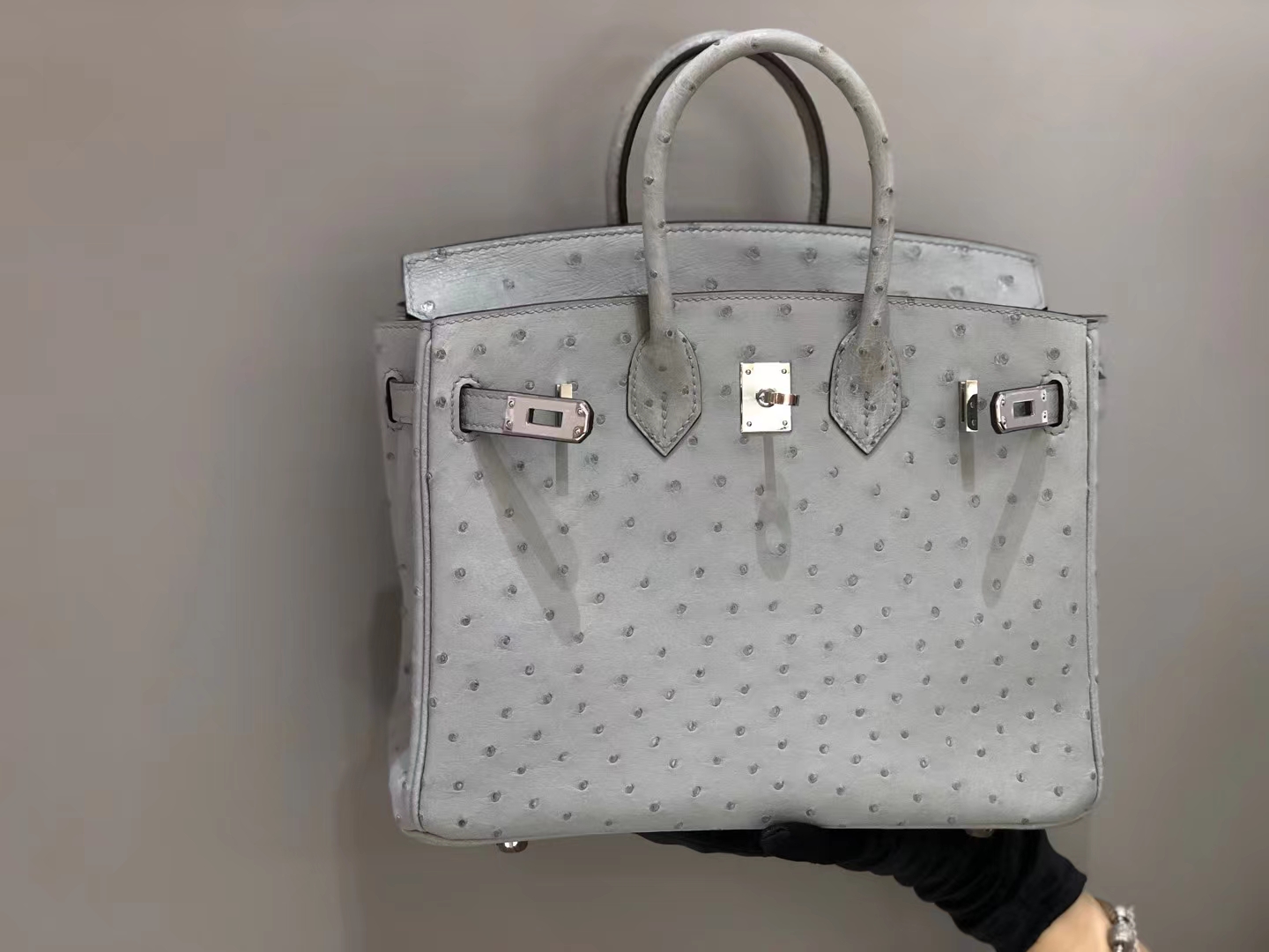 HERMES 爱马仕 Birkin铂金 25cm kk级鸵鸟皮 82 玛瑙灰 现货