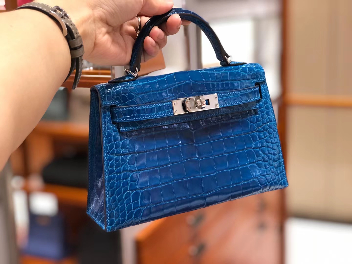 爱马仕 Kelly二代 19cm Alligator 原厂定制鳄鱼皮 水妖蓝 现货-铂金女王 爱马仕 Kelly二代 19cm Alligator 原厂定制鳄鱼皮 水妖蓝 现货