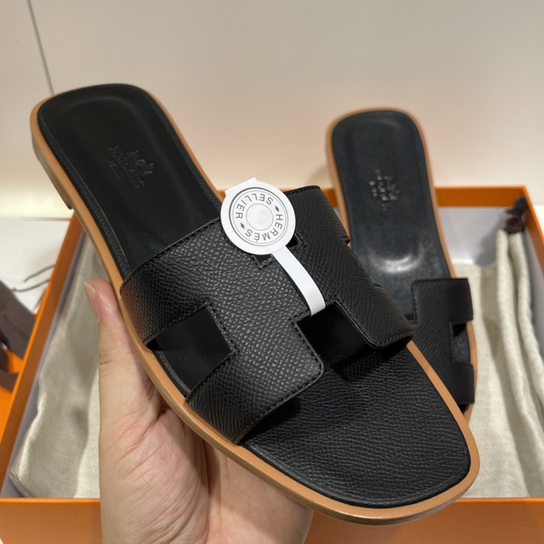 爱马仕 客订的掌纹拖鞋出货 手工定制 可定制全黑垫脚  意大利树羔皮大底 纯手工工艺 35-41（偏小一码）