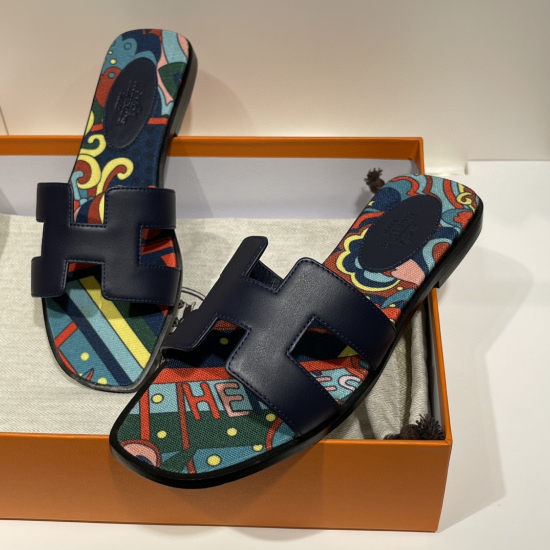 爱马仕 HERMES 手工定制拖鞋 皇家蓝 布底  35-41码 (偏小一码) 货期12天