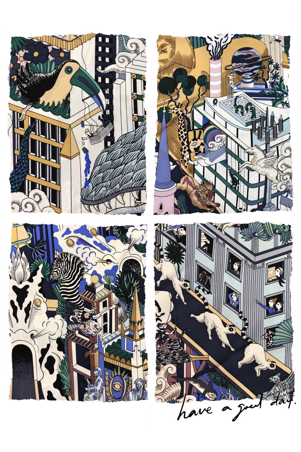 HERMES 爱马仕 夏季新款《动物之城丝巾》紫色 Size：90x90cm 100%真丝