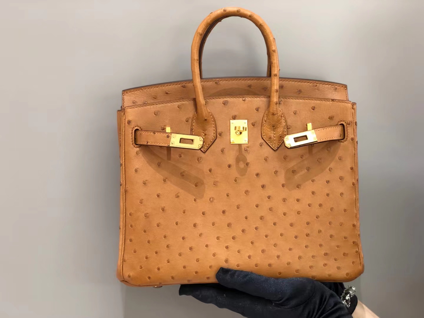 HERMES 爱马仕 Birkin 25cm kk级鸵鸟皮 2H 金棕色现货