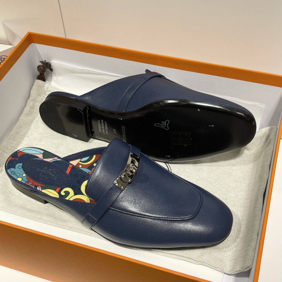 Hermes 爱马仕 凯莉半拖 手工定制 小牛皮 皇家蓝 专柜新颜色 35-41码 正码-铂金女王 Hermes 爱马仕 凯莉半拖 手工定制 小牛皮 皇家蓝 专柜新颜色 35-41码 正码