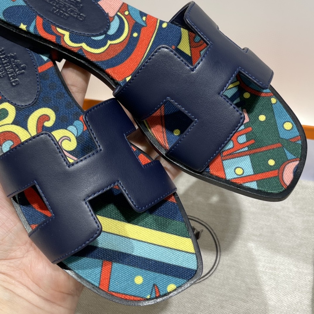 爱马仕 HERMES 手工定制拖鞋 皇家蓝 布底  35-41码 (偏小一码) 货期12天