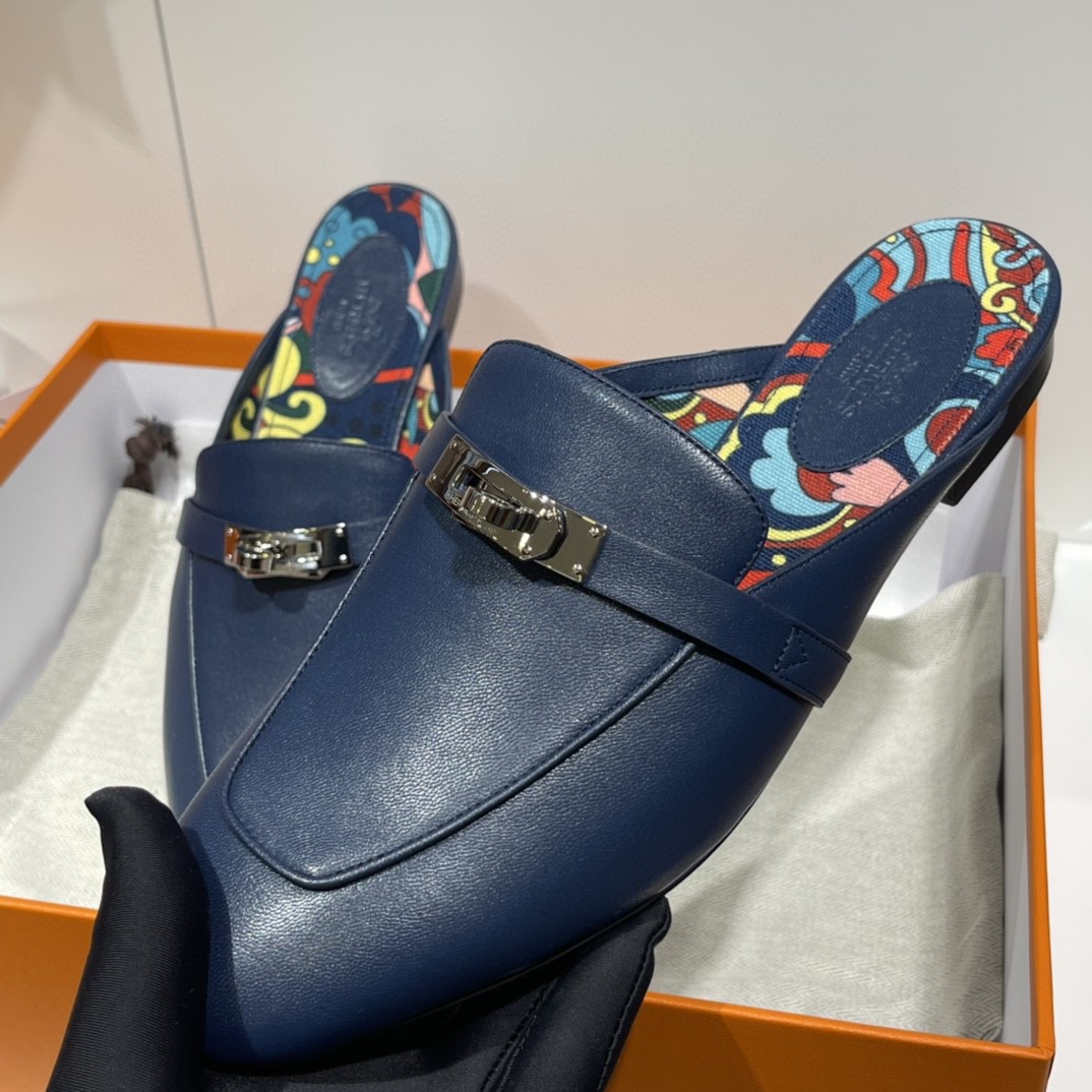 Hermes 爱马仕 凯莉半拖  手工定制 小牛皮 皇家蓝 专柜新颜色 35-41码 正码
