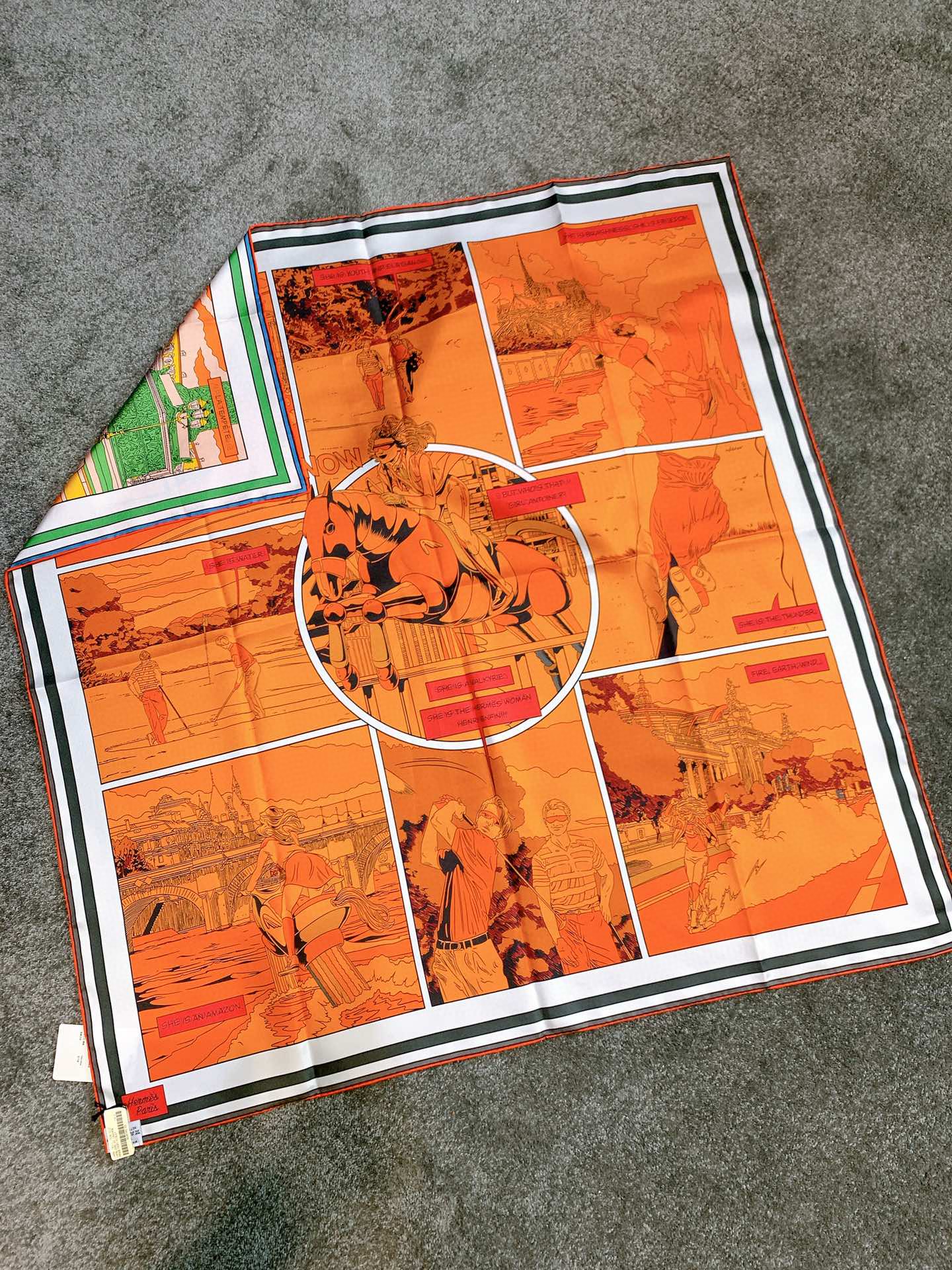 Hermes 爱马仕 《 wow 》双面方巾 橙色 90*90cm 100%真丝 18mm足专柜克重 进口原版台版套色